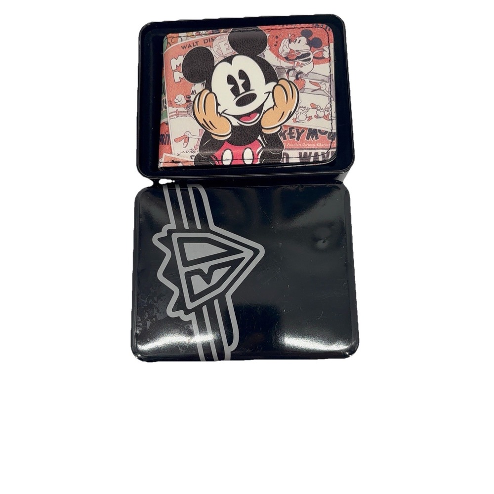 MENS DISNEY BUCKLE DOWN‎ MICKEY MOUSE BIFOLD WALLET WITH METAL TIN GIFT BOX